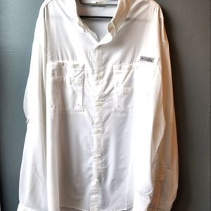 Columbia PFG Tamiami II White Vented Long Sleeve Button Up Fishing Shirt Sz XL